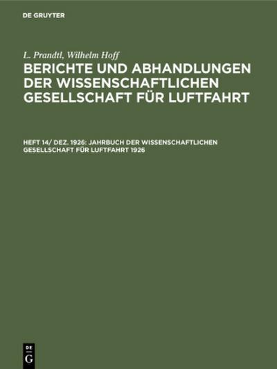 Jahrbuch der Wissenschaftlichen Gesellschaft für Luftfahrt 1926