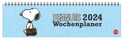 Peanuts Wochenquerplaner 2024. Kultiger Tischkalender für den Arbeitsplatz. Spiral-Kalender mit Snoopy, Charlie Brown und Co. Wochenplaner 2024 quer.