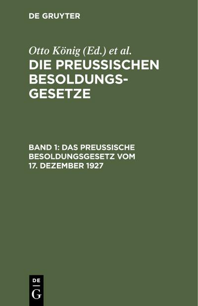 Das Preußische Besoldungsgesetz vom 17. Dezember 1927