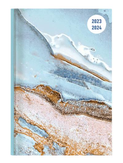 Collegetimer Blue Marble 2023/2024 - Schüler-Kalender A6 (10x15 cm) - Marmor - Day By Day - 352 Seiten - Terminplaner - Notizbuch - Alpha Edition