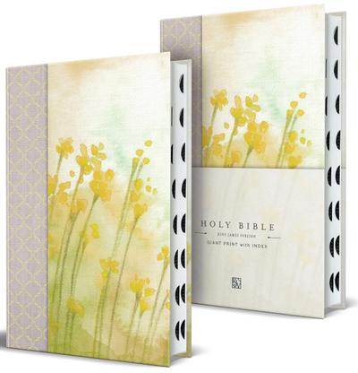 KJV Holy Bible, Giant Print Large Format, Hardcover Yellow Floral Design with Cloth with Ribbon Marker, Red Letter, and Thumb Index