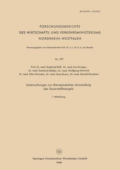 Untersuchungen zur therapeutischen Anwendung des Sauerstoffmangels