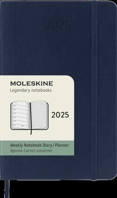 Moleskine 12 Monate Wochen Notizkalender 2025, Pocket/A6, 1 Wo = 1 Seite, rechts linierte Seite, Weicher Einband, Saphir