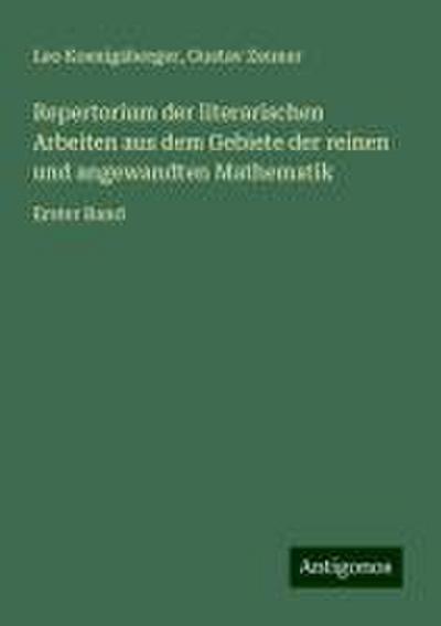 Koenigsberger, L: Repertorium der literarischen Arbeiten aus