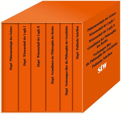 Die Hauptwerke: Phänomenologie des Geistes. Wissenschaft der Logik I. Wissenschaft der Logik II.Grundlinien der Philosophie des Rechts. Politische Schriften. Vorlesungen über die Philosophie der Geschichte.
