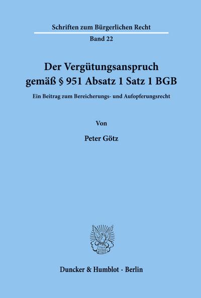 Der Vergütungsanspruch gemäß § 951 Absatz 1 Satz 1 BGB.