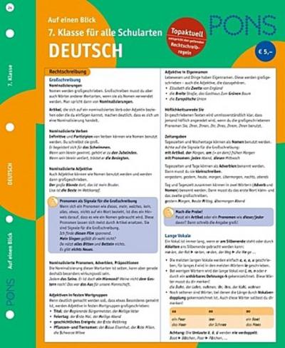 PONS Deutsch auf einen Blick - 7. Klasse: kompakte Übersicht: Grammatik, Kommunikation, Wortschatz und Aussprache nachschlagen