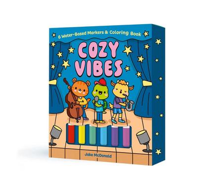 Cozy Vibes: 6 Water-Based Markers and Coloring Book