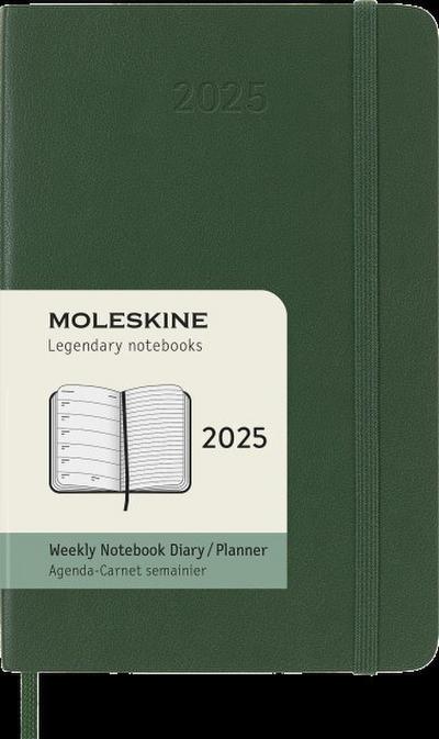 Moleskine 12 Monate Wochen Notizkalender 2025, Pocket/A6, 1 Wo = 1 Seite, rechts linierte Seite, Weicher Einband, Myrtengrün