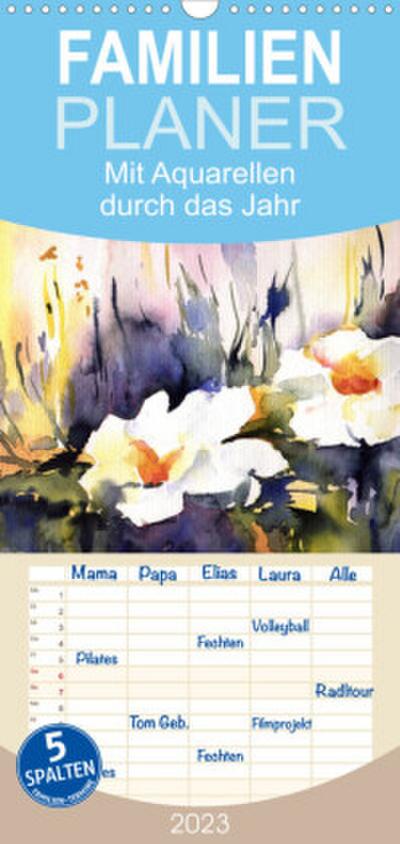 Familienplaner Mit Aquarellen durch das Jahr (Wandkalender 2023 , 21 cm x 45 cm, hoch)