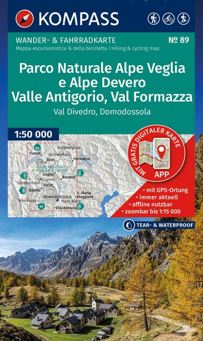KOMPASS Wanderkarte 89 Parco Naturale Alpe Veglia e Alpe Devero, Valle Antigorio, Val Formazza, Val Divedro, Domodossola 1:50.000