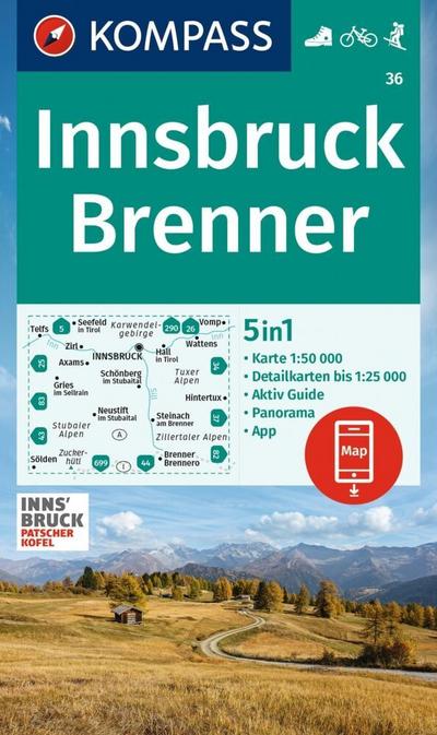KOMPASS Wanderkarte 36 Innsbruck, Brenner 1:50.000 