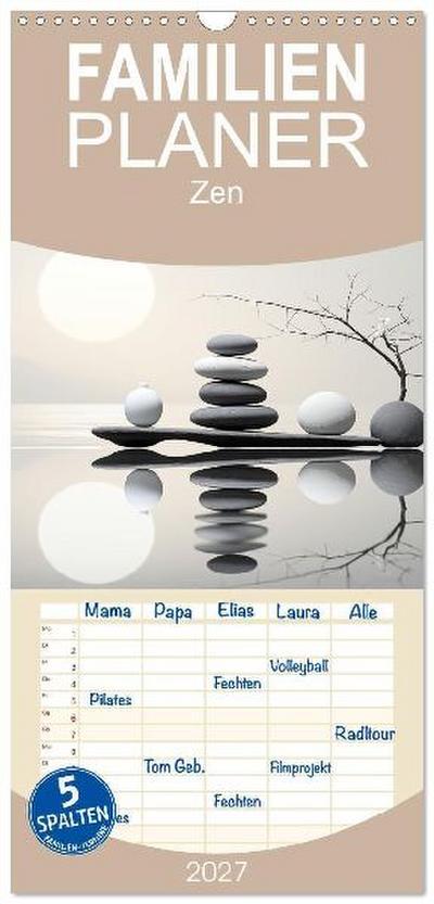 Familienplaner 2027 - Zen mit 5 Spalten (Wandkalender, 21 x 45 cm) CALVENDO