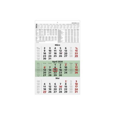 3-Monatskalender Recycling 2026 - 29,7x48,8 cm - mit Kopftafel und Datumsschieber - Blauer Engel - Mehrmonatsplaner - 956-0700