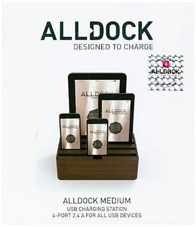 ALLDOCK 3.0 Universal-Ladestation Medium | 4-fach-USB-Hub je 2400mA = Gesamtleistung 9600mA | Mixxed | Dittrich Design (Weiss | Bambus Deckel)
