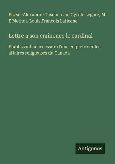 Lettre a son eminence le cardinal