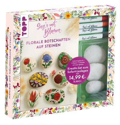 Kreativ-Set: Sag’s mit Blumen - Florale Botschaften auf Steinen. Mit Anleitungsbuch und Material