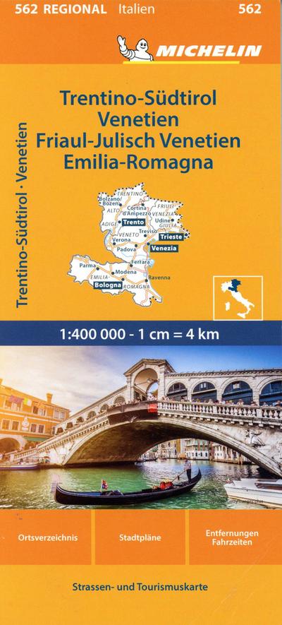 Michelin Trentino-Südtirol,Venetien, Friaul-Julisch Venetien, Emilia Romagna. Straßen- und Tourismuskarte 1:400.000