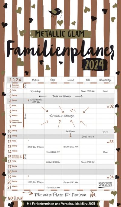 Familienplaner Metallic Glam 2024