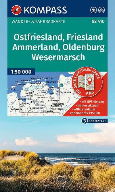 KOMPASS Wanderkarten-Set 410 Ostfriesland, Friesland, Ammerland, Oldenburg, Wesermarsch (3 Karten) 1:50.000