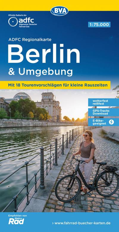 ADFC-Regionalkarte Berlin und Umgebung, 1:75.000, mit Tagestourenvorschlägen, reiß- und wetterfest, E-Bike-geeignet, mit Knotenpunkten, GPS-Tracks Download