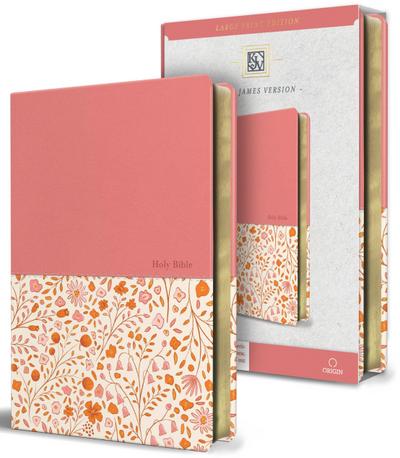 KJV Holy Bible, Large Print Handy Size Format, 2 Piece Pink Floral Leathersoft with Ribbon Marker, Red Letter