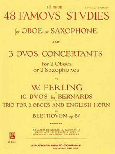 48 Famous Studies, (1st and 3rd Part): Oboe - Melodious Etudes with Oboe and Saxophone Sheet Music - Oboe and Saxophone Duet Book with 3 Duos Concertants
