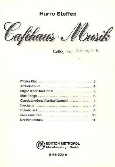 Caféhaus-Musikfür Klarinette, Violoncello und Kontrabass