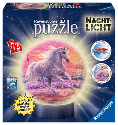 Pferde am Strand, Nachtlicht 3D Puzzle-Ball 72 Teile