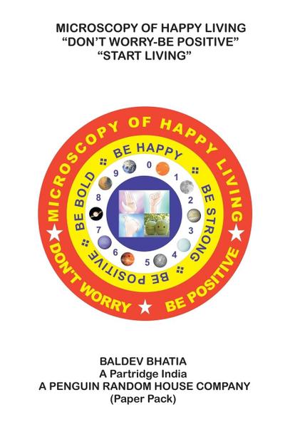 Microscopy of Happy Living - Don’t Worry Be Positive - Start Living Be Positive Be Brave Be Strong and Be Happy