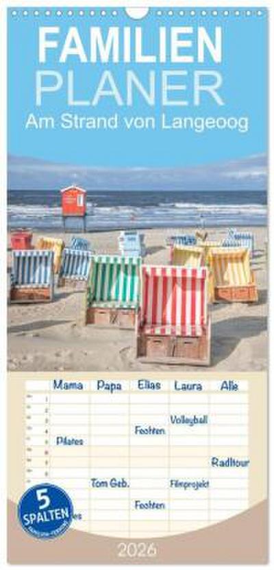 Familienplaner 2026 - Am Strand von Langeoog mit 5 Spalten (Wandkalender, 21 x 45 cm) CALVENDO