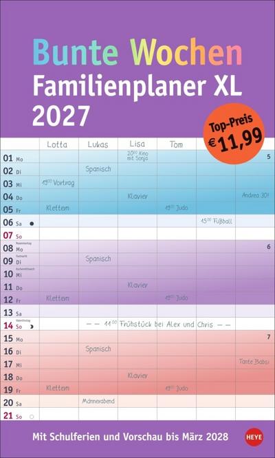 Bunte Wochen Familienplaner XL 2027