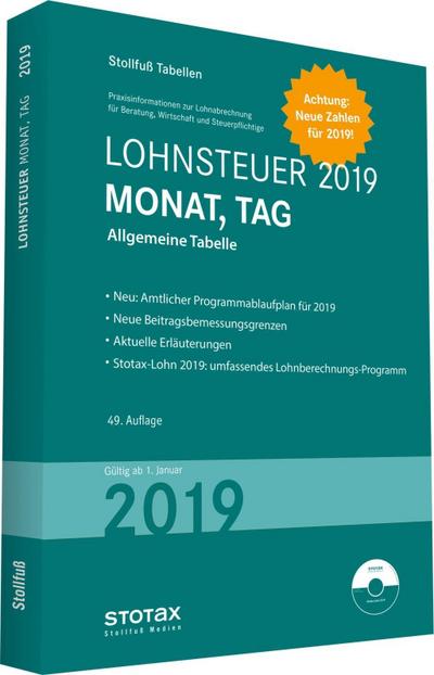 Stollfuß Tabellen Lohnsteuer 2019 Monat, Tag, m. CD-ROM Stotax-Lohn 2019