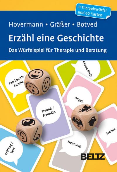 Erzähl eine Geschichte, 9 Holzwürfel, 60 Karten, 1 Sanduhr
