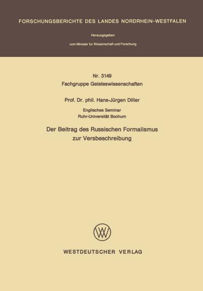 Der Beitrag des Russischen Formalismus zur Versbeschreibung