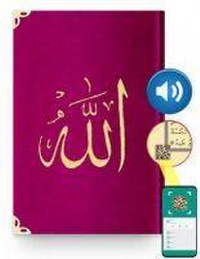 Hafiz Boy Kadife Kuran-i Kerim Fusya Pembe, Nakisli, Yaldizli, Mühürlü