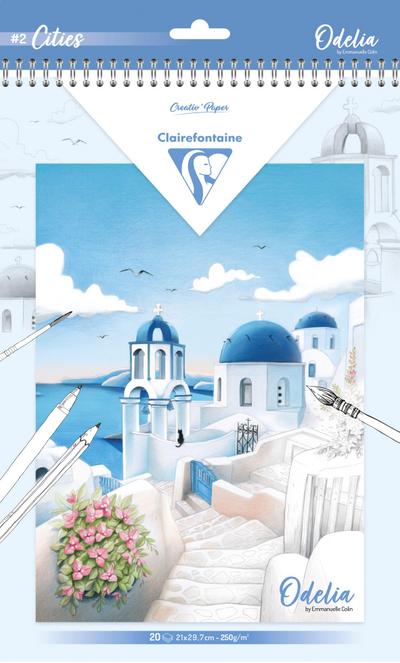 ODELIA, Ausmalblock Mixed Media, 20 Blatt A4 250g, Spiralbindung, Städte