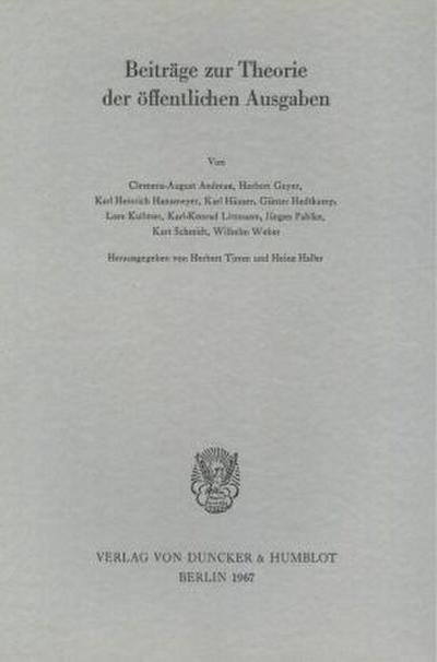 Beiträge zur Theorie der öffentlichen Ausgaben.