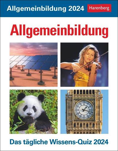 Allgemeinbildung Tagesabreißkalender 2024. Quiz-Kalender mit spannenden Fragen für jeden Tag. Abreißkalender 2024 mit Informationen aus allen Wissensgebieten. Tischkalender 2024