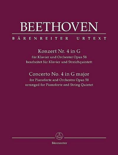 Konzert für Klavier und Orchester Nr. 4 op. 58 (bearbeitet für Klavier und Streichquintett). Partitur, Stimmensatz, Urtextausgabe