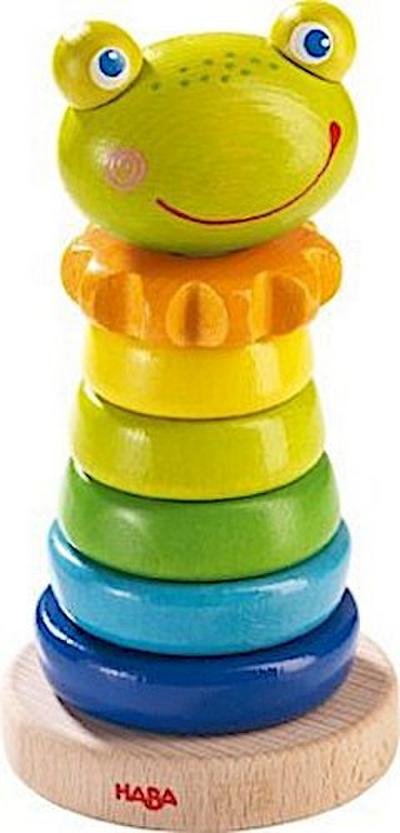 HABA 302915  Steckspiel Frosch, Sortier- und Motorikspielzeug zum Lernen von Größen und Farben, Holzspielzeug ab 18 Monaten