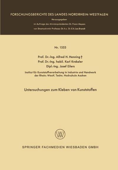 Untersuchungen zum Kleben von Kunststoffen