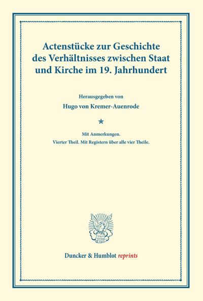 Actenstücke zur Geschichte des Verhältnisses zwischen Staat und Kirche im 19. Jahrhundert