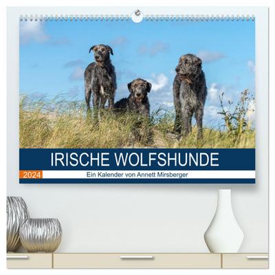 Irische Wolfshunde (hochwertiger Premium Wandkalender 2024 DIN A2 quer), Kunstdruck in Hochglanz