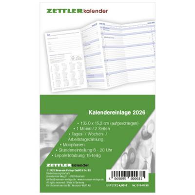 Kalender-Ersatzeinlage 2026 - für den Taschenplaner Leporello Typ 510 - 8,8 x 15,2 cm - 1 Monat auf 2 Seiten - separates Adressheft - 501-6198