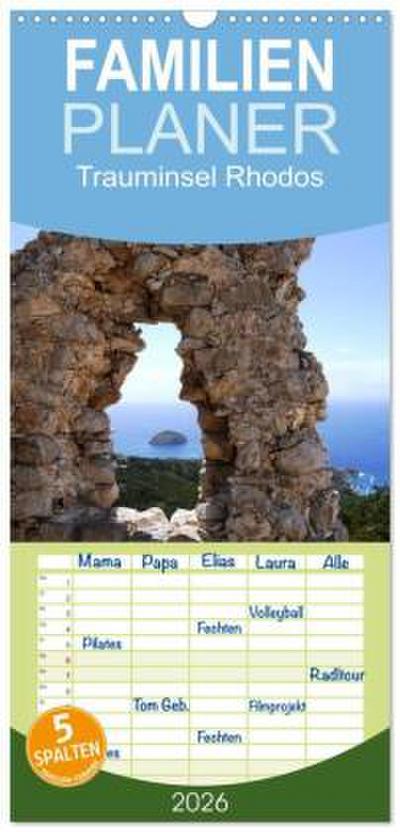 Familienplaner 2026 - Trauminsel Rhodos mit 5 Spalten (Wandkalender, 21 x 45 cm) CALVENDO