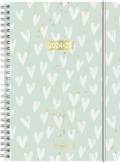 Schülerkalender 2024/2025 "Hearts", 2 Seiten = 1 Woche, A5, 208 Seiten, mint