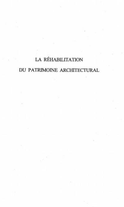 REHABILITATION DU PATRIMOINE ARCHITECTURAL