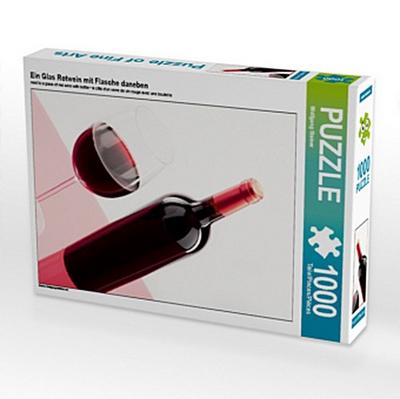 Ein Glas Rotwein mit Flasche daneben (Puzzle)
