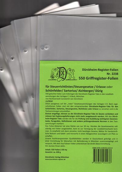550 DürckheimRegister®-FOLIEN für STEUERGESETZE, HABERSACK u.a; zum Einheften und Unterteilen der roten Gesetzessammlungen